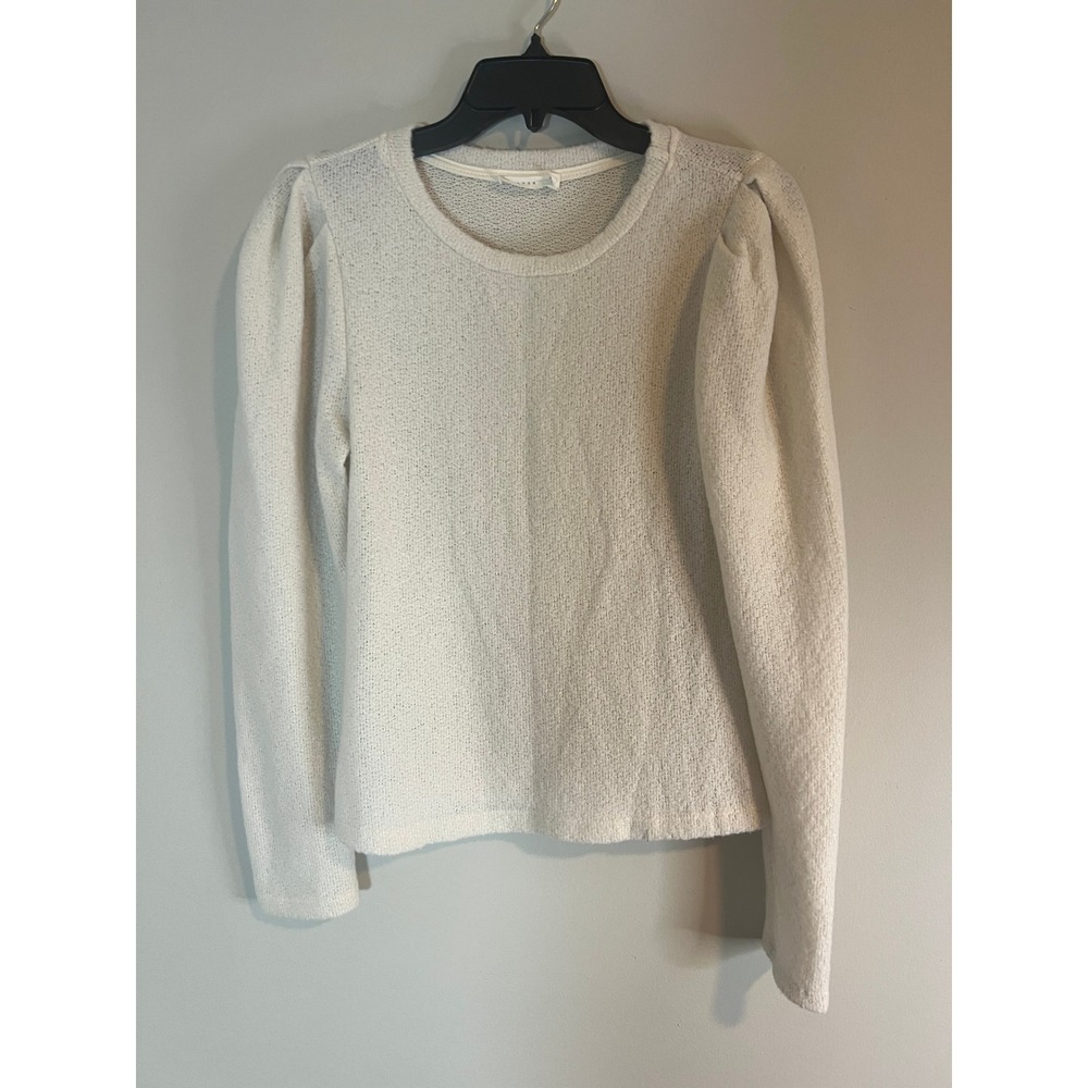Lush Womens Ivory Knit Puff Shoulder Long Sleeve Crewneck Sweater Size Large